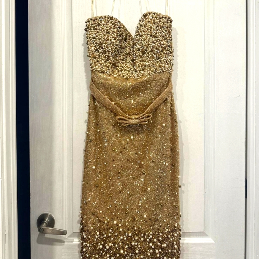 Prom midi evening dress beaded strapless